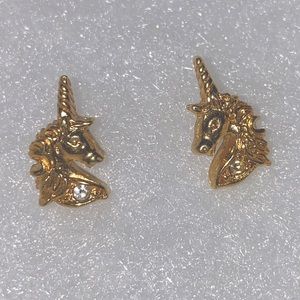 1985 AVON Unicorn Earrings - Gold Tone Unicorn Stud Earrings